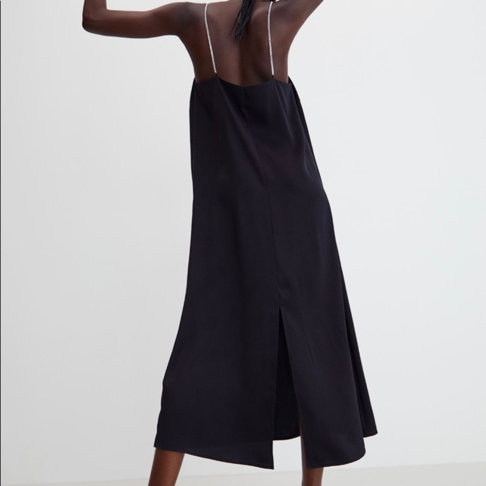 H&M rhinestone spaghetti strap Black Slip dress